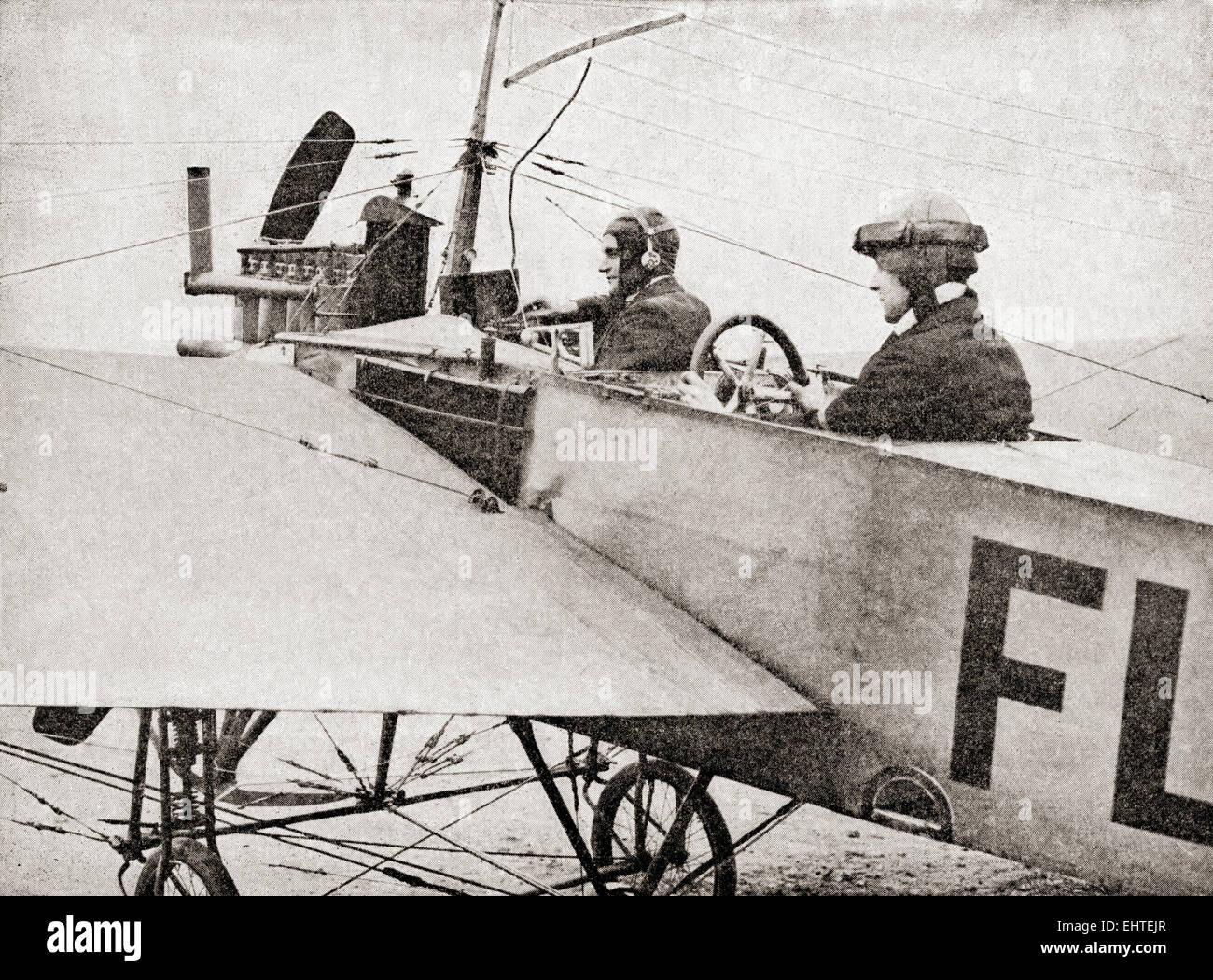 Drahtlose Geräte in einem Flugzeug im ersten Weltkrieg. Stockfoto