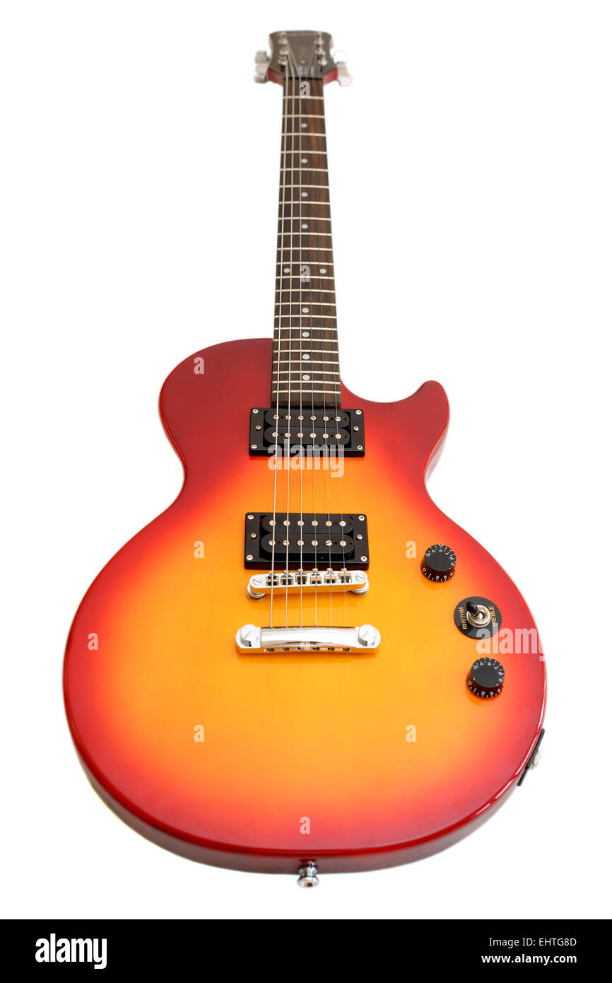 BARCELONA, Spanien - 7. Oktober 2014: Gitarre elektrische Epiphone Les Paul Special II, Heritage Cherry Sunburst Farbe. Stockfoto BARCELONA, Spanien - 7. Oktober 2014: Gitarre elektrische Epiphone Les Paul Special II, Heritage Cherry Sunburst Farbe. Stockfoto
