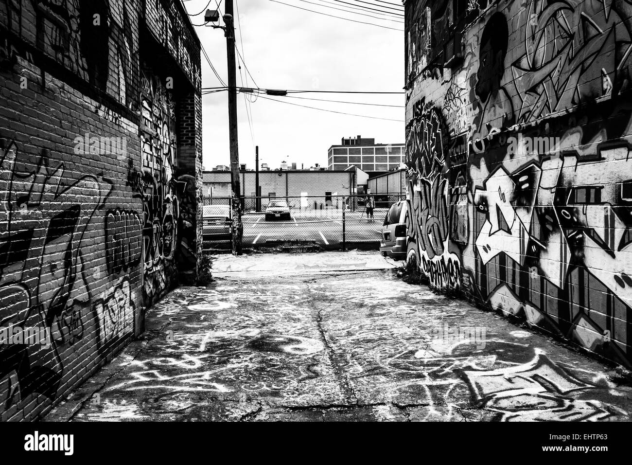 Unglaubliche Kunstwerke in Graffiti Gasse, Baltimore, Maryland. Stockfoto