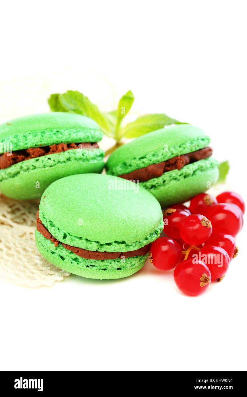 Mandeltorte mit Schokoladencreme und Minze. Stockfoto