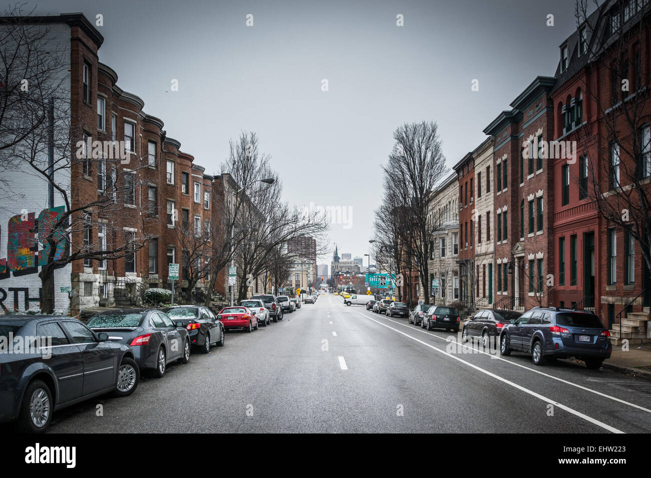 St. Paul Street in Charles North, Baltimore, Maryland. Stockfoto