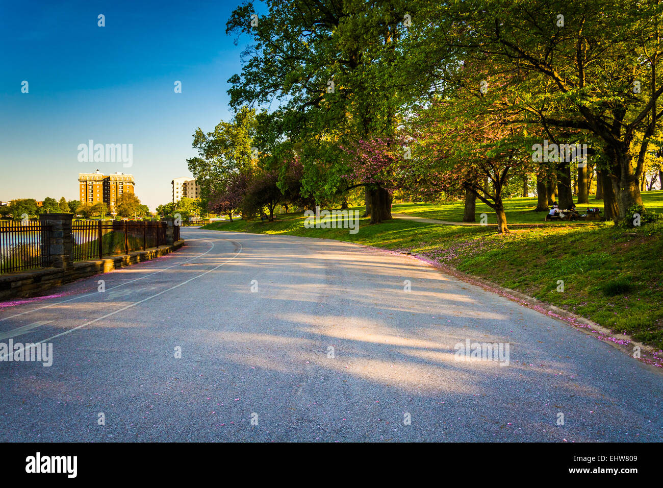 Breiten gepflasterten Weg an Druid Hill Park, Baltimore, Maryland. Stockfoto