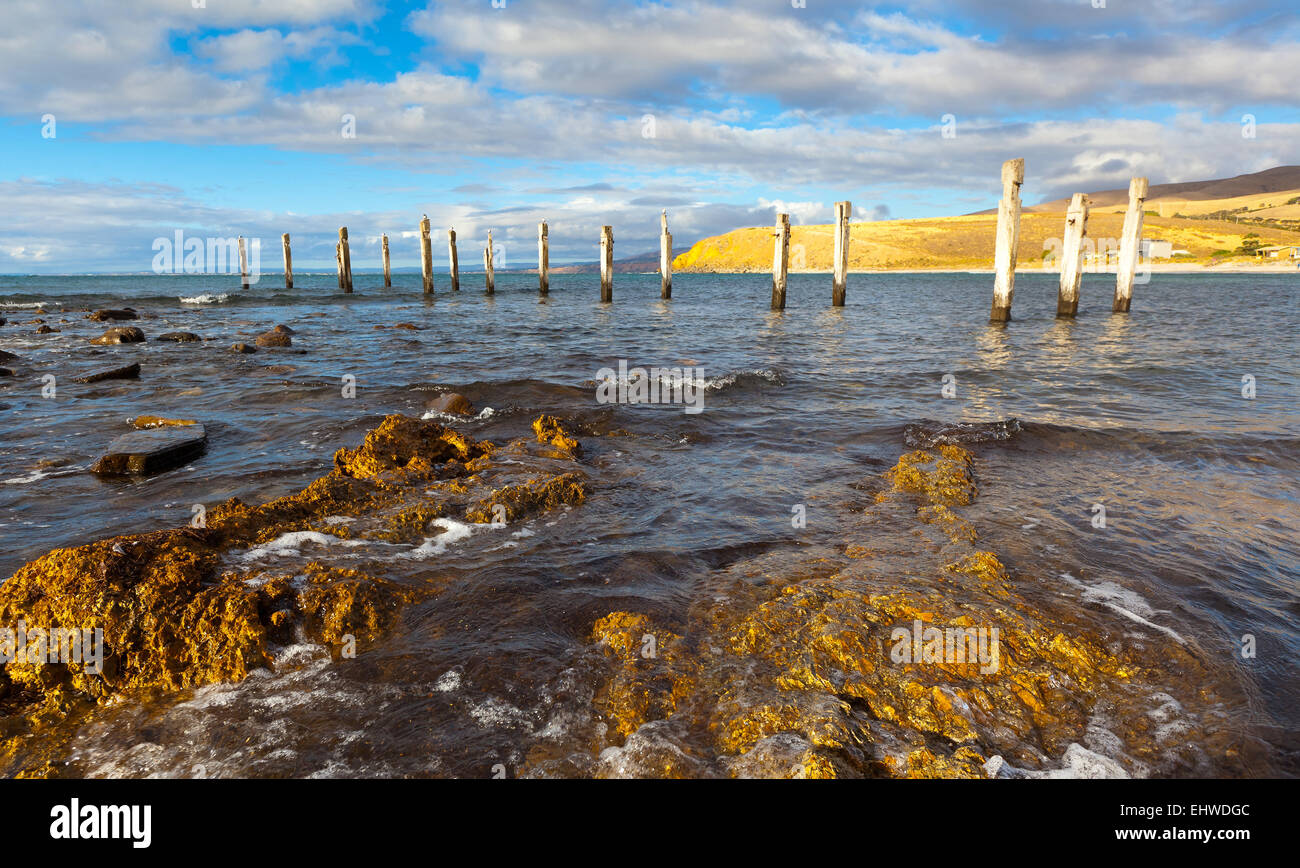 Anlegestelle Ruinen Felsen Küste Küsten Seestück Seestücke Küste Myponga Beach Fleurieu Peninsula South Australia Australia Stockfoto