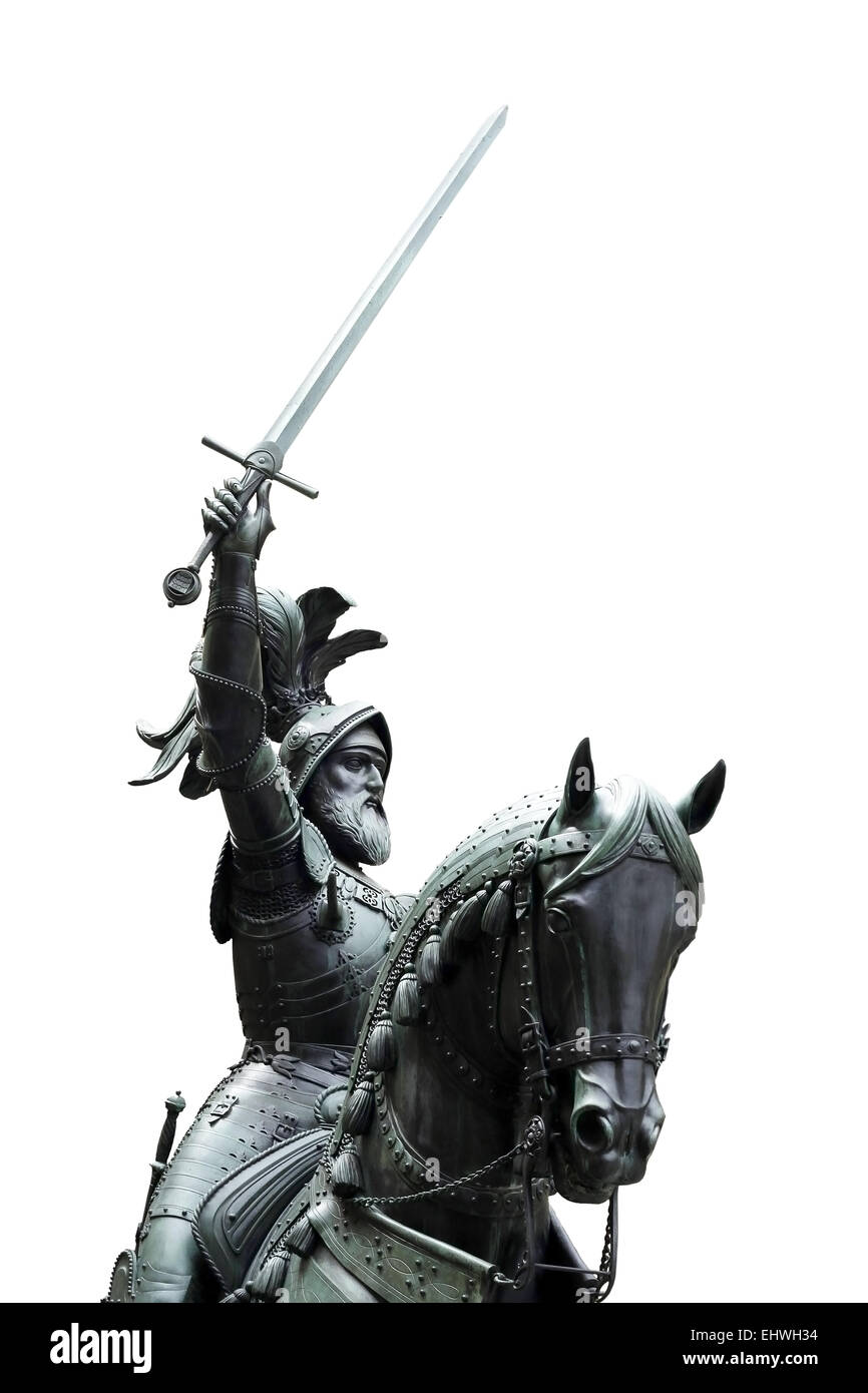 Isolierte Reiterstatue von Eberhard i., Graf von Württemberg (1265-1325), Stuttgart, Deutschland Stockfoto Isolierte Reiterstatue von Eberhard i., Graf von Württemberg (1265-1325), Stuttgart, Deutschland Stockfoto