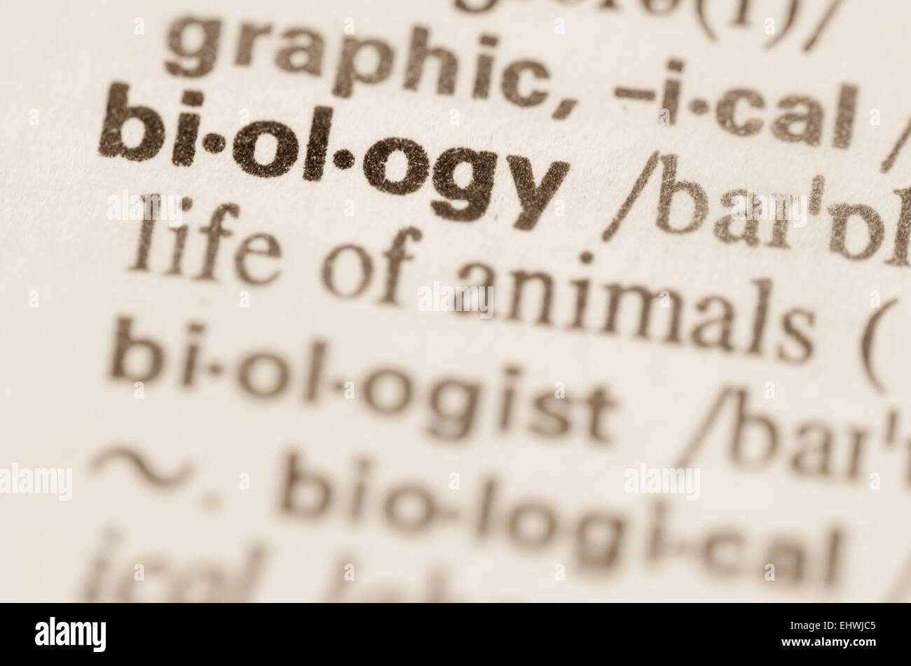 Definition des Wortes Biologie im Wörterbuch Stockfoto