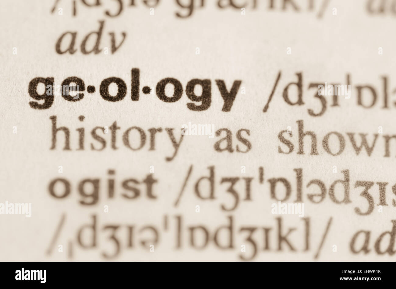 Definition des Wortes Geologie Wörterbuch Stockfoto