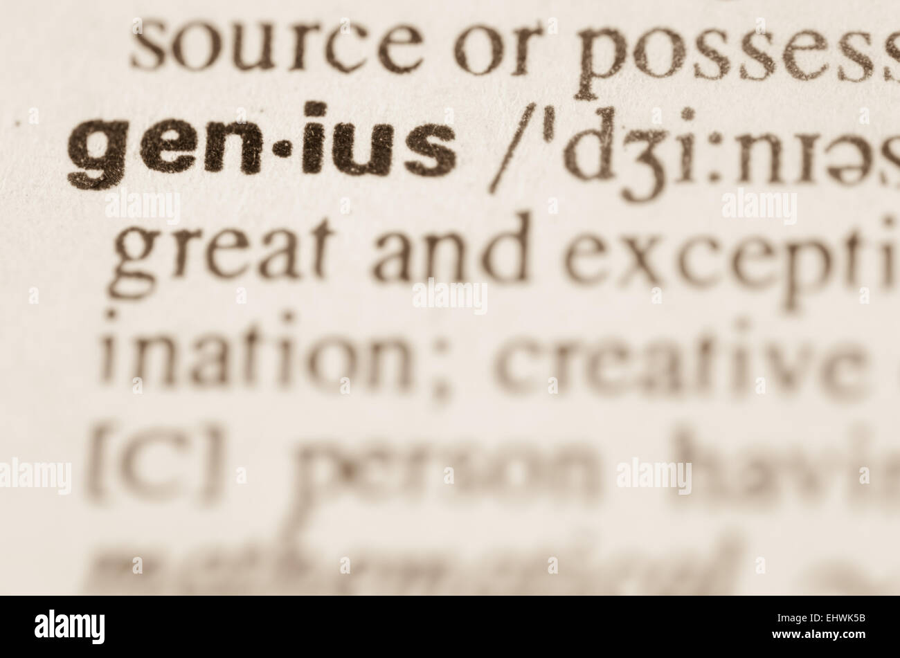 Definition des Wortes Genie im Wörterbuch Stockfoto