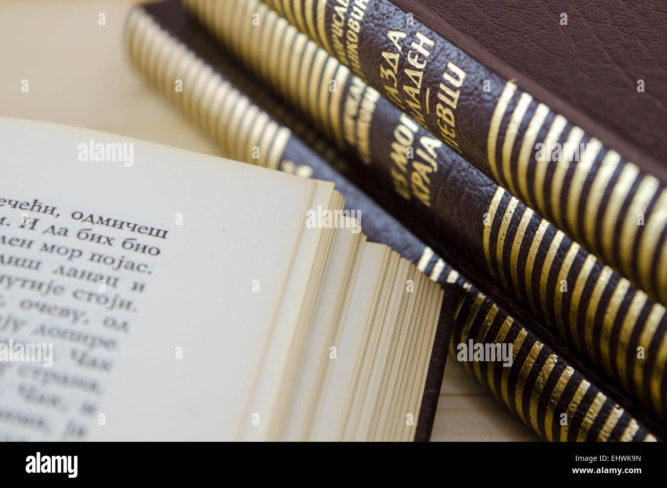 Haufen von serbischen Bücher in Kyrillisch geschrieben Stockfoto