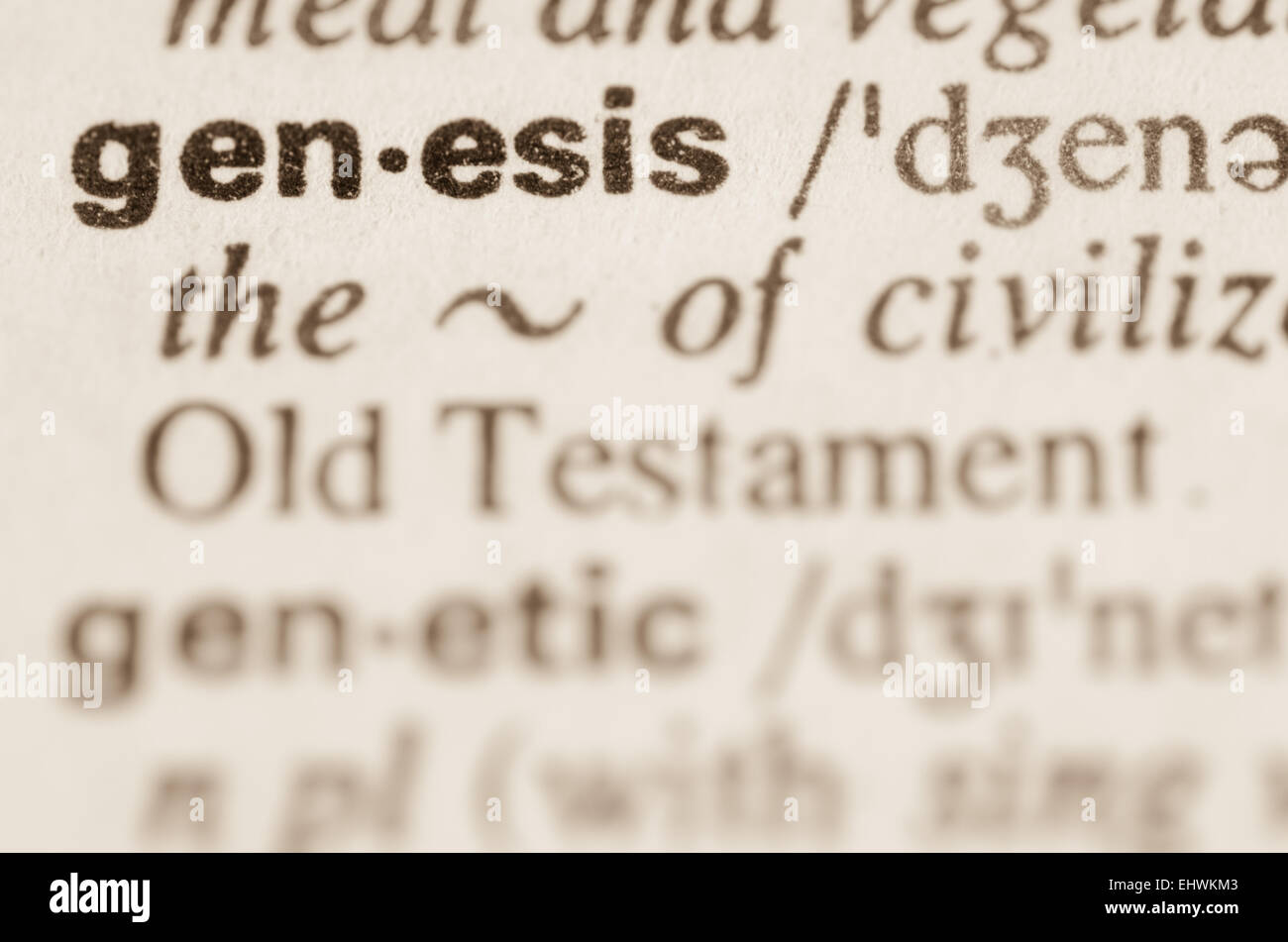 Definition des Wortes Genesis im Wörterbuch Stockfoto