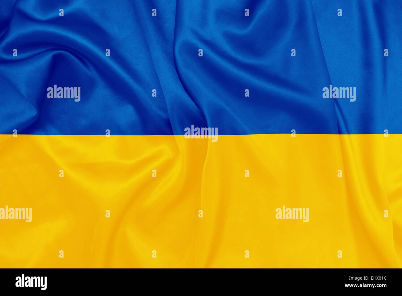 Ukraine - winken Nationalflagge auf Seide Textur Stockfoto