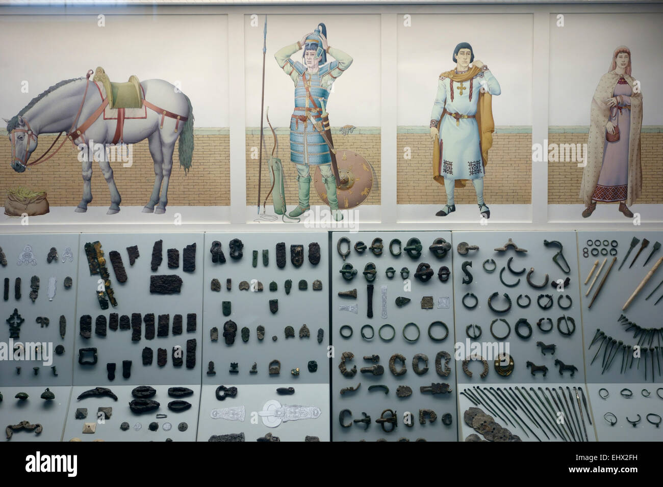 Anzeige der gefundenen Objekte Crypta Balbi nationalen römischen Museum Museo Nazionale Romano Rom Italien Stockfoto