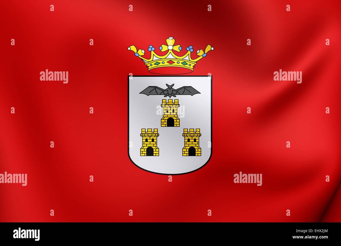 Flagge der Stadt Albacete, Spanien. Hautnah. Stockfoto