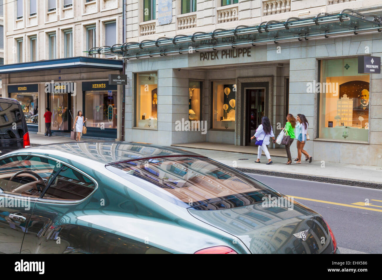 Schweiz, Genf, luxuriösen Geschäften an der Rue du Rhône Stockfoto
