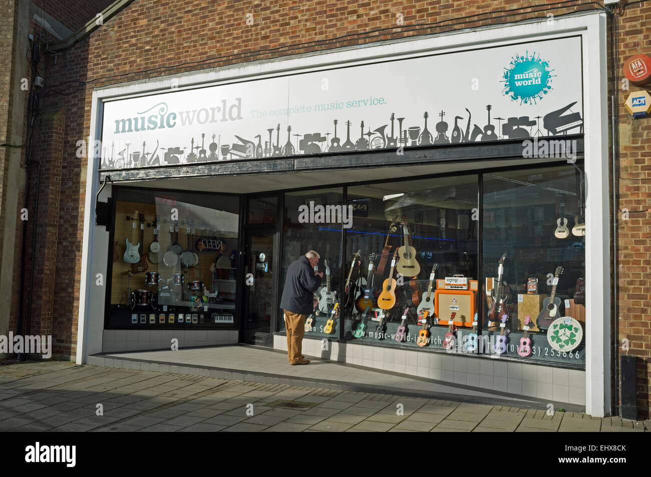 Musikwelt einen unabhängigen musikalischen Shop, Ipswich, Suffolk, UK. Stockfoto