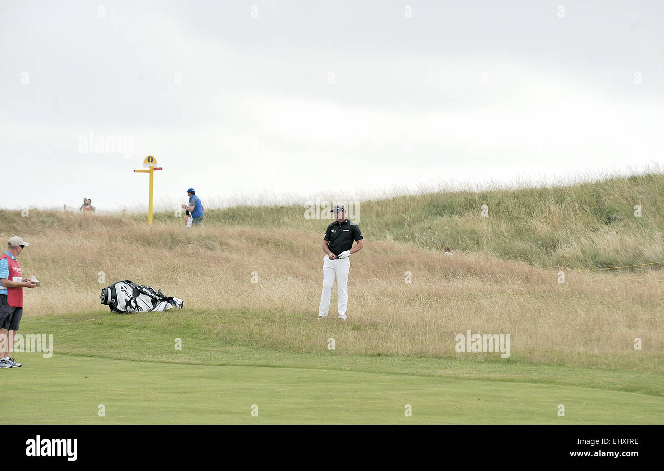Darren Clarke, Rohholz, Royal Liverpool Hoylake, british Open, 2014, Caddie, Finaltag, schwarzes Top Stockfoto
