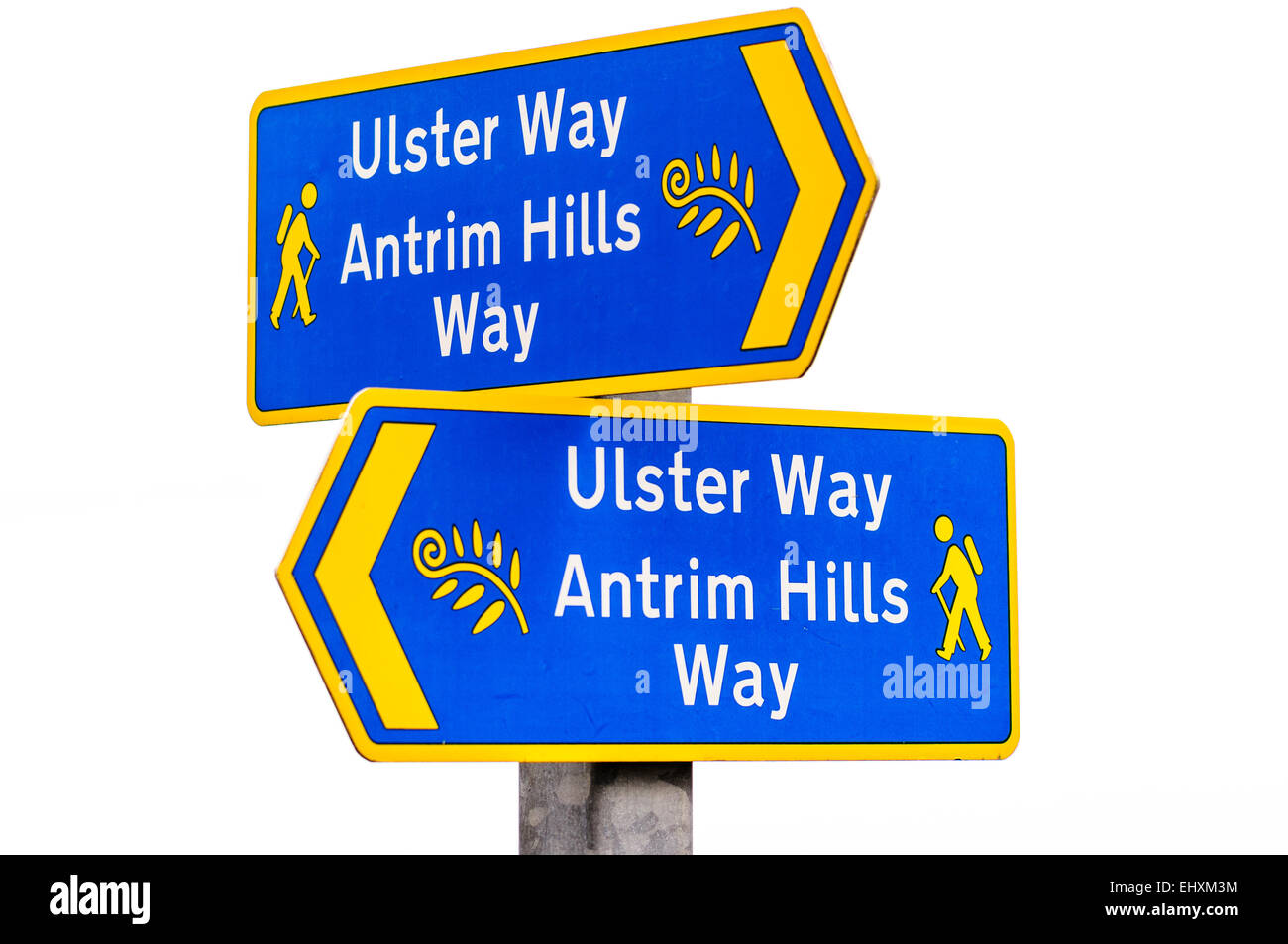 Anzeichen für die Ulster und Antrim Hills Weg Wanderweg in Nordirland Stockfoto