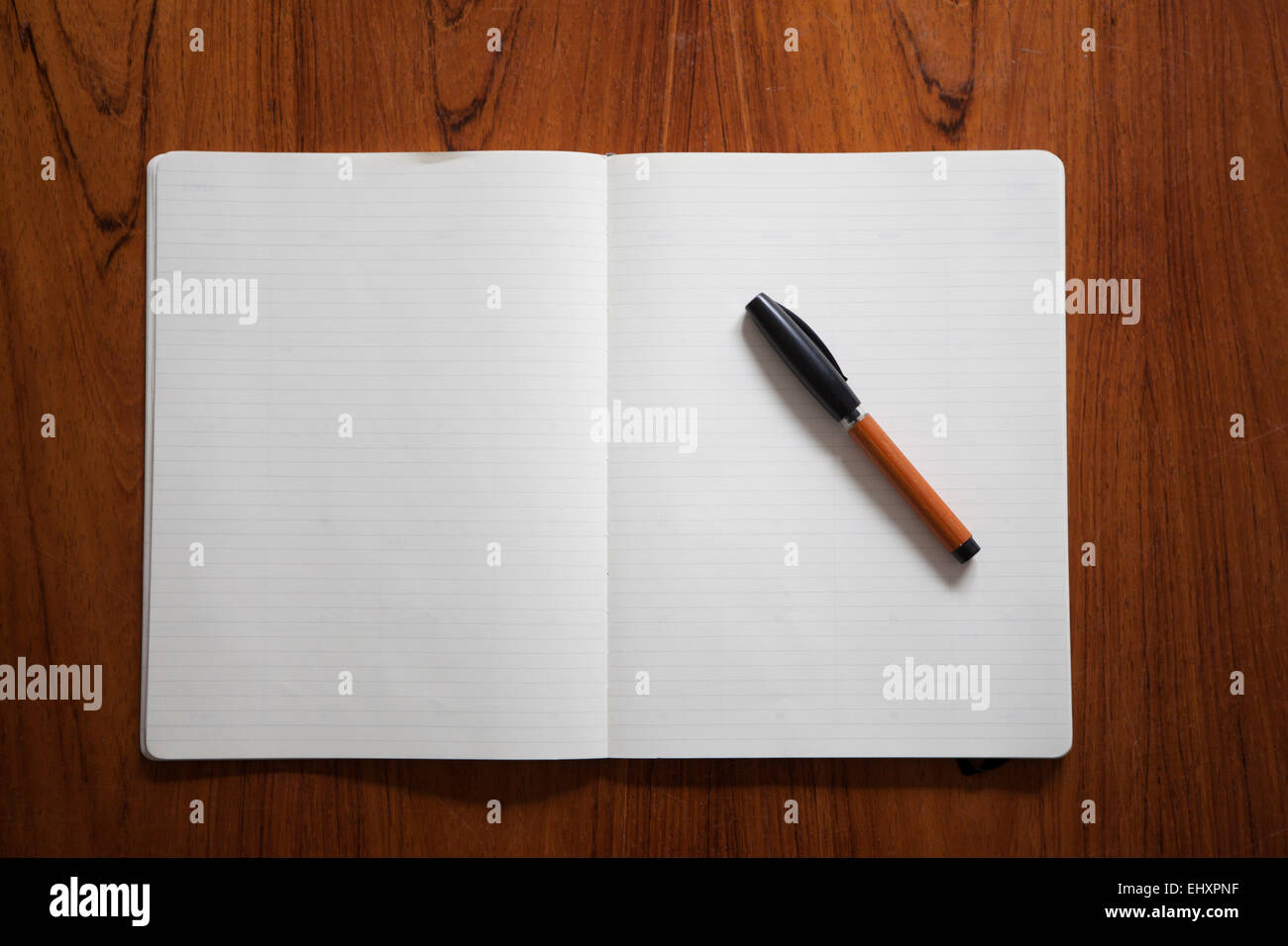 Kugelschreiber auf geöffnete Notebook liegen Stockfoto