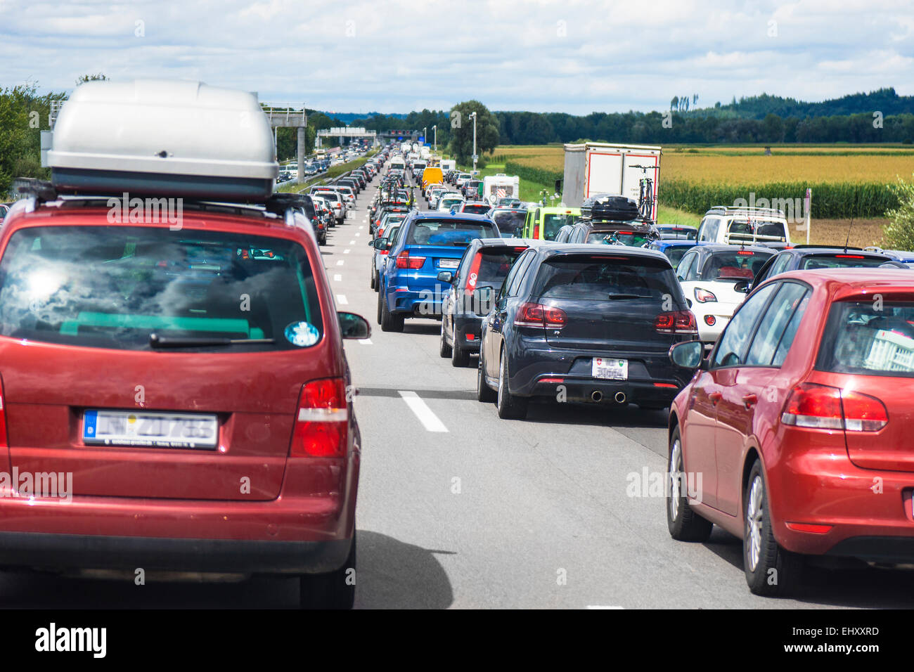 Deutschland, Bayern, Verkehr Stau auf der Autobahn A9 zwischen München und Nürnberg Stockfoto