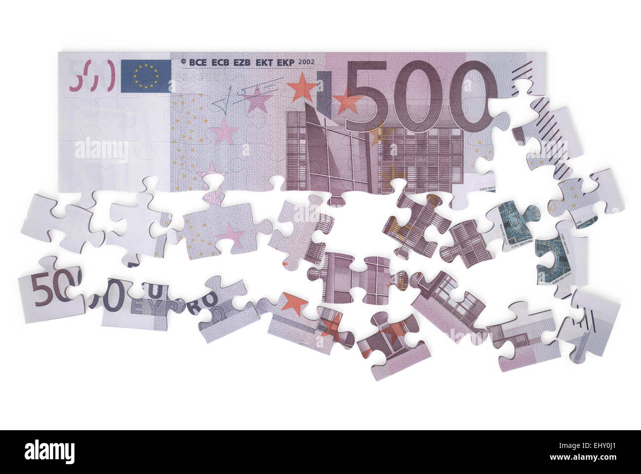 500 Euro puzzle isolierten auf weißen Hintergrund Stockfoto