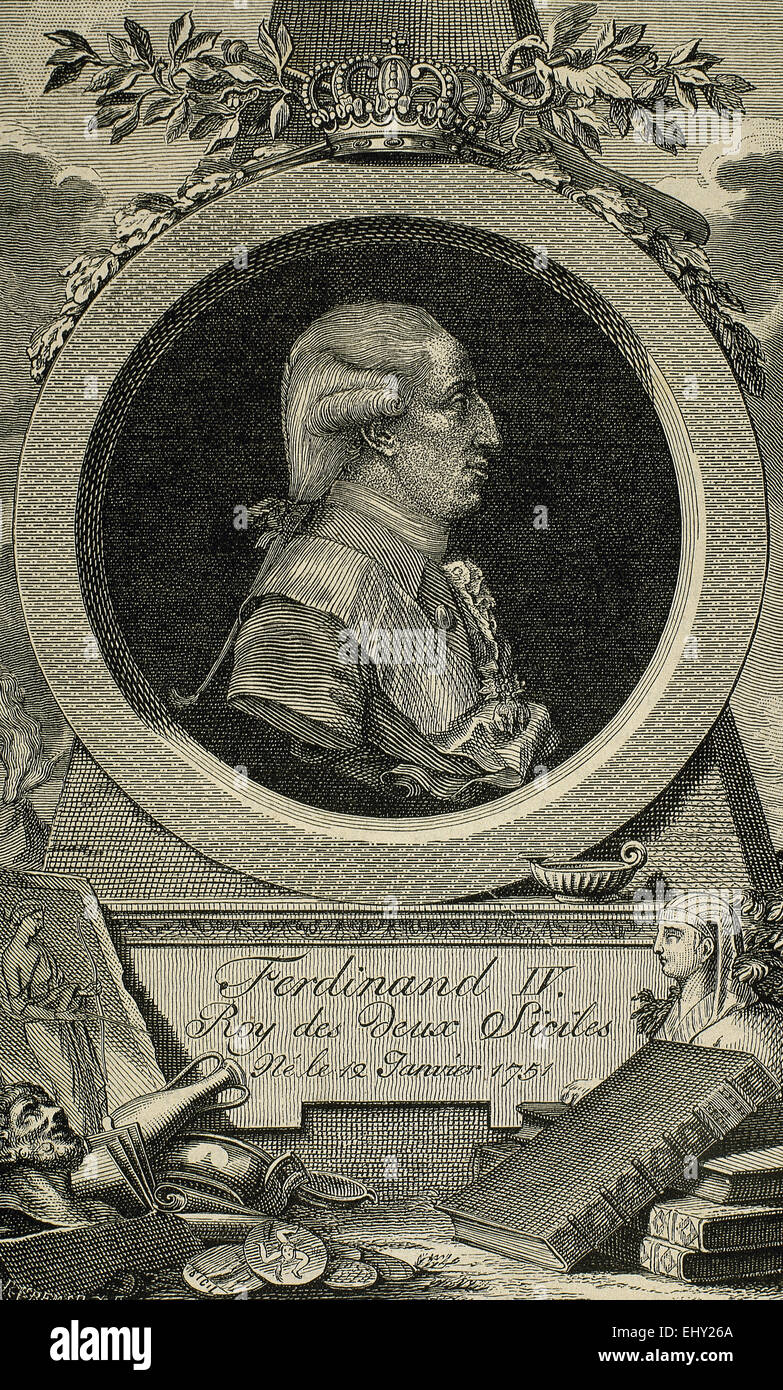 Ferdinand i. von beider Sizilien (1751-1825). War der dritte Sohn von König Charles III von Spanien. Kupferstich von Cremer. des 19. Jahrhunderts. Stockfoto