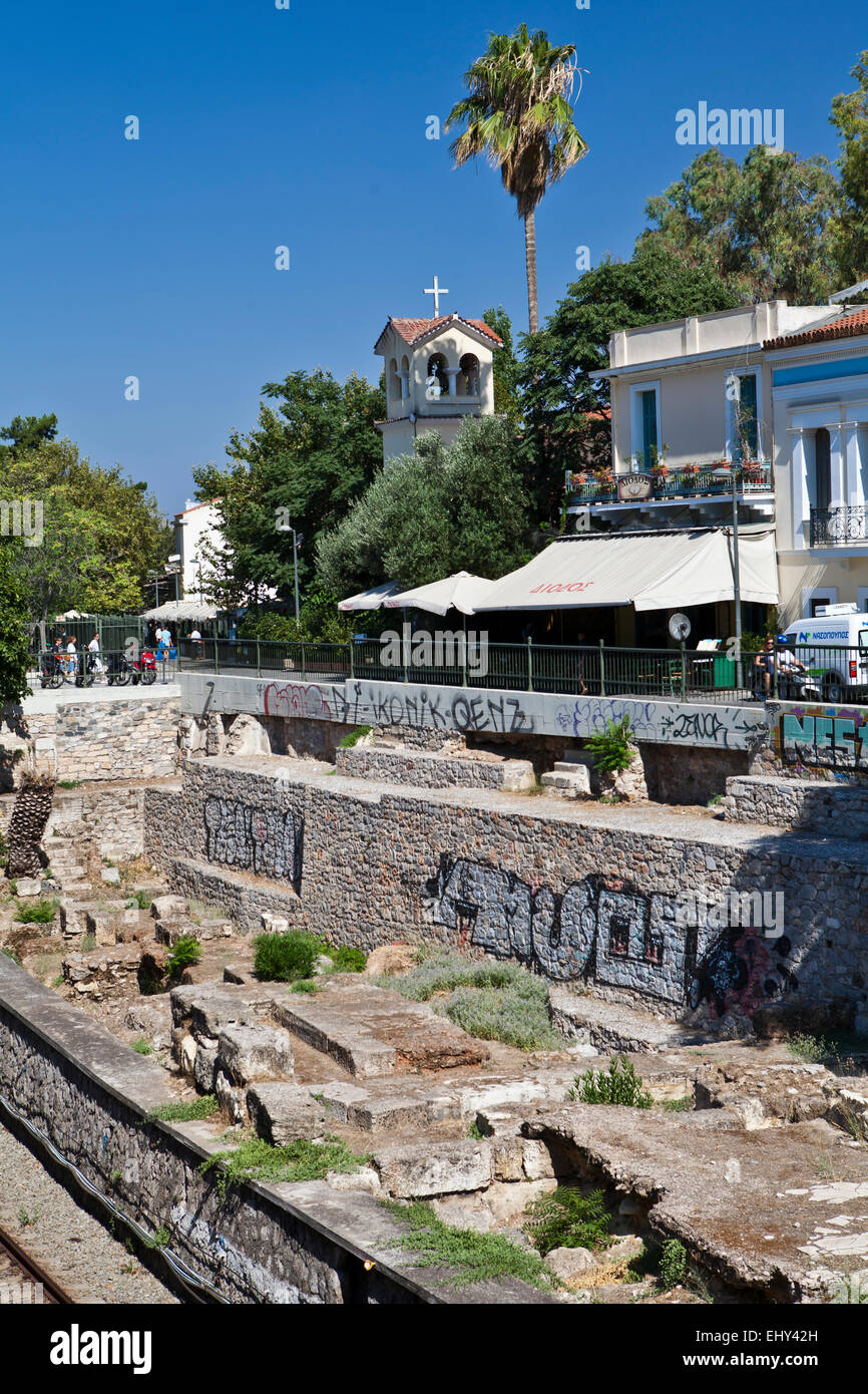 Antike Ruinen neben Monastiraki in Athen, Griechenland. Stockfoto