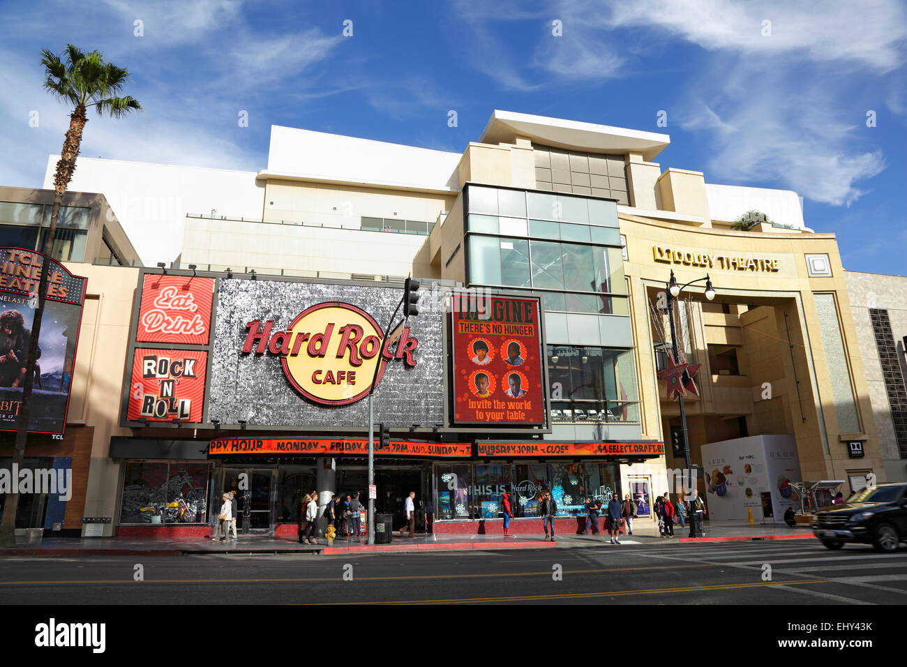 Hard Rock Cafe und Dolby Theater, Hollywood und Highland Center, Los Angeles, Kalifornien, USA Stockfoto