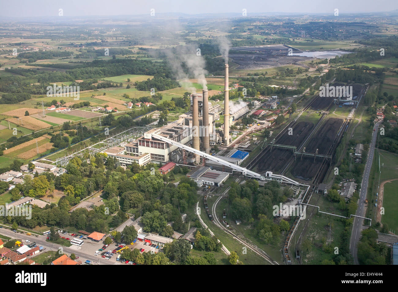 Kraftwerk im Kohlebergwerk, Luftbild Stockfoto