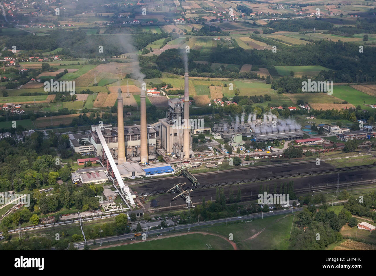 Kraftwerk im Kohlebergwerk, Luftbild Stockfoto