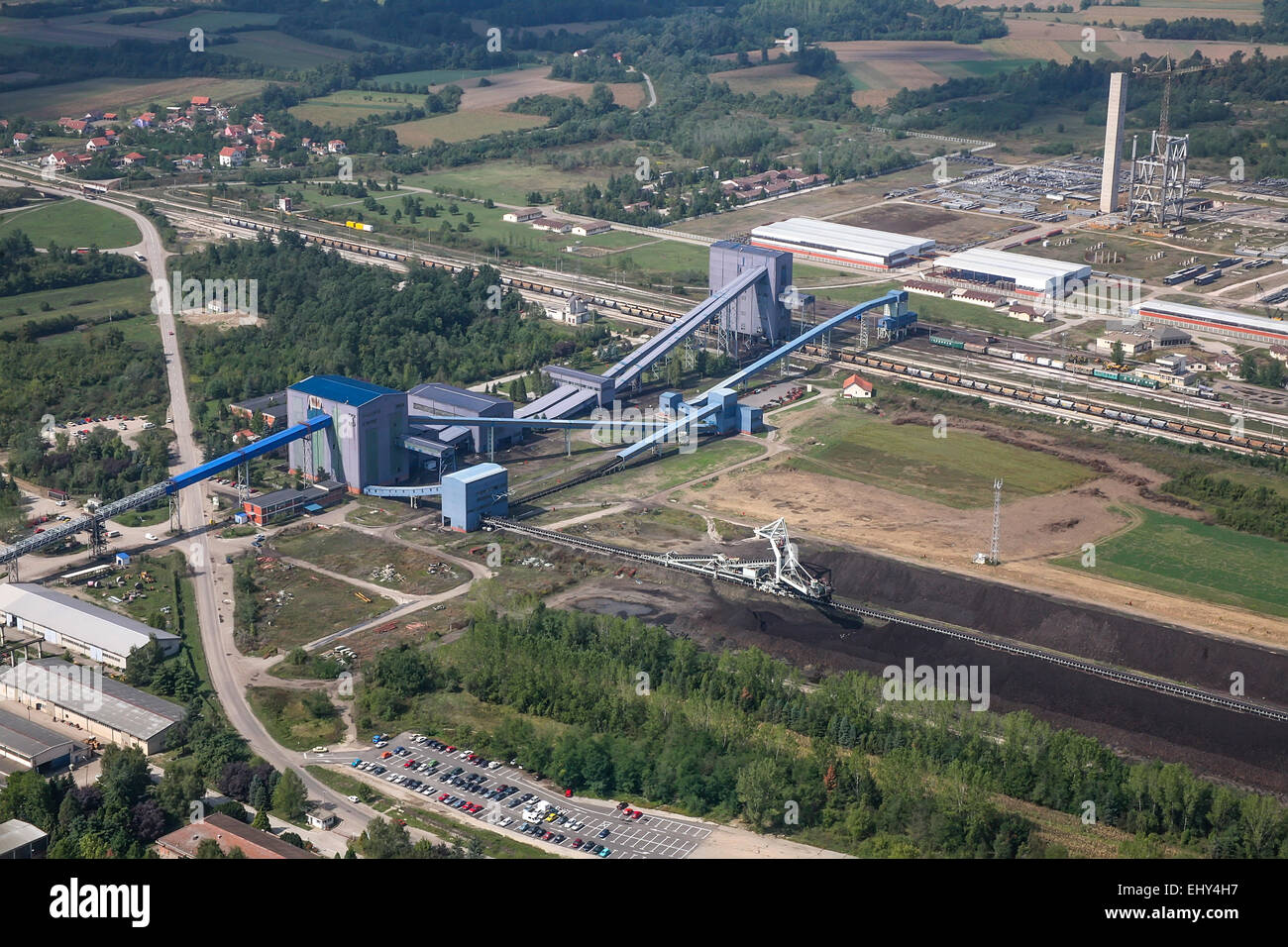 Kraftwerk im Kohlebergwerk, Luftbild Stockfoto