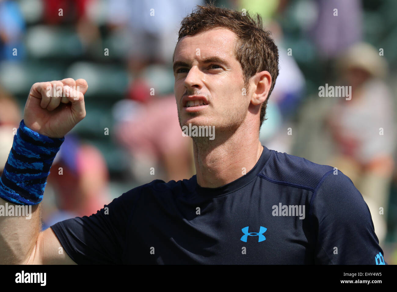 Indische Brunnen, Kalifornien, USA. 18. März 2015. Britischer Tennisspieler Andy Murray besiegt Adrian Mannarino (Frankreich) in der 4. Runde der Herren Einzel bei der BNP Paribas Open (Partitur 6-3 6-3). Bildnachweis: Werner Fotos/Alamy Live-Nachrichten Stockfoto