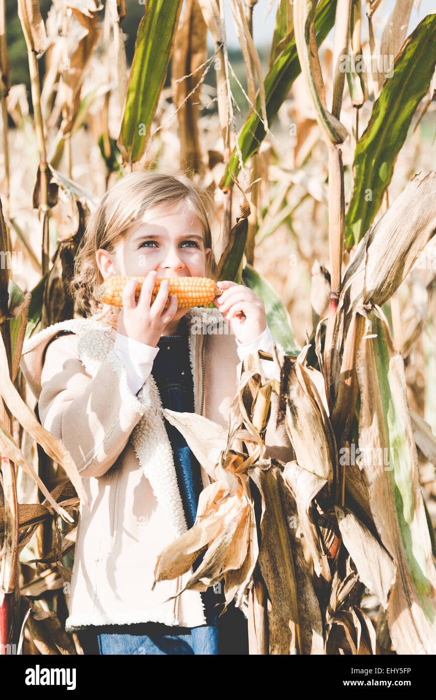 Mädchen Essen Mais Maiskolben Stockfoto