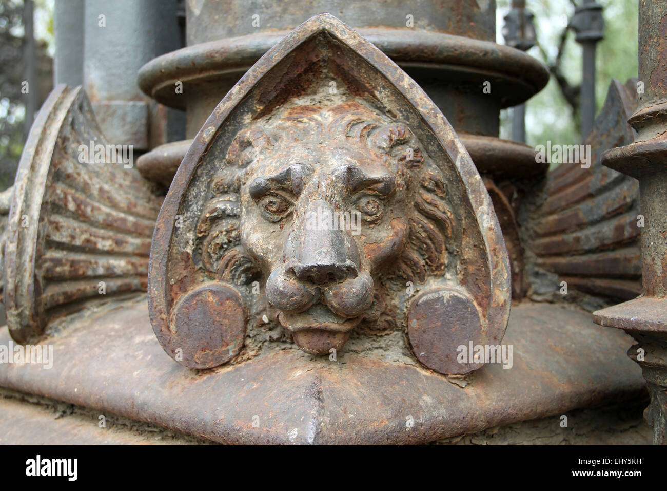 Detail der Löwenkopf auf Park, Tor, Eingang zum Parc De La Ciutadella, Barcelona Stockfoto
