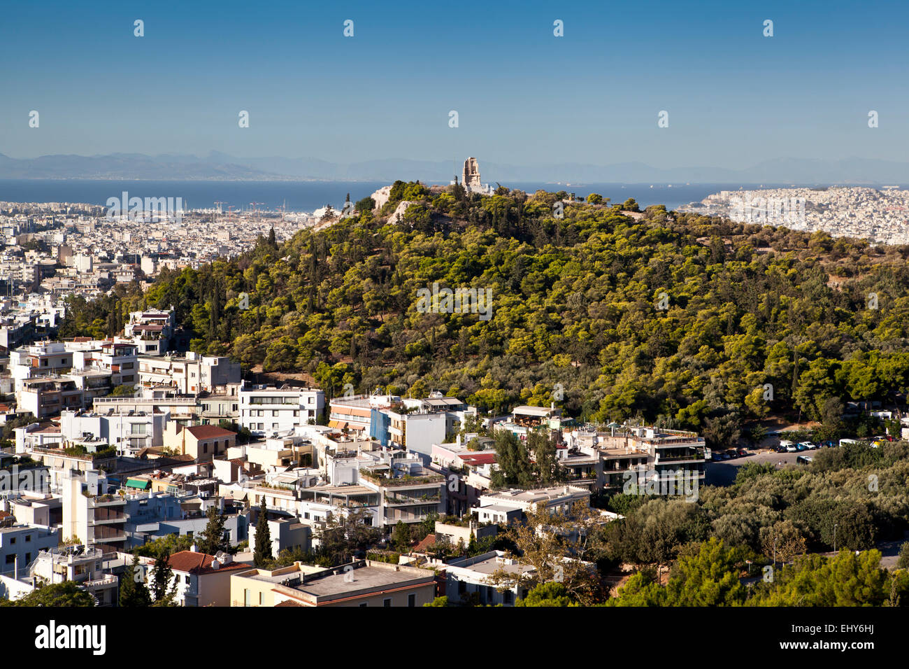 Philopappos Denkmal und Athen Stadt Skyline in Griechenland. Stockfoto