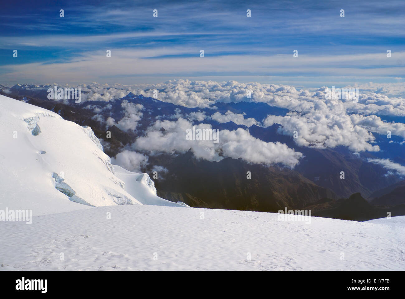 Tolle Aussicht von nahe Spitze des Berg Huayna Potosi in Bolivien Stockfoto