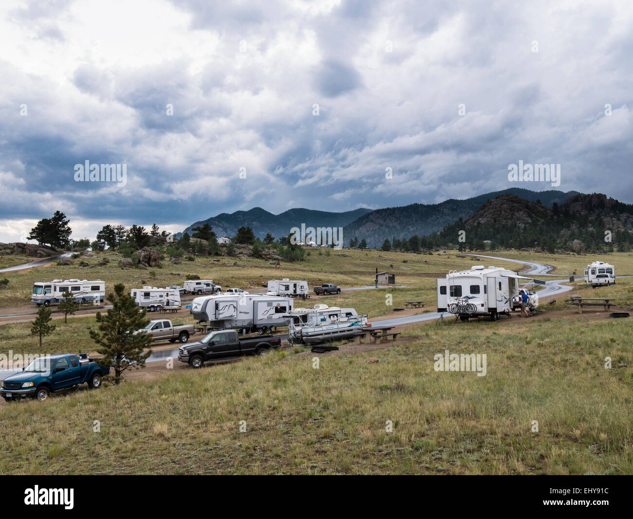 Rocky Ridge Campingplatz Schleife B, elf Meilen State Park, Lake George, Colorado. Stockfoto