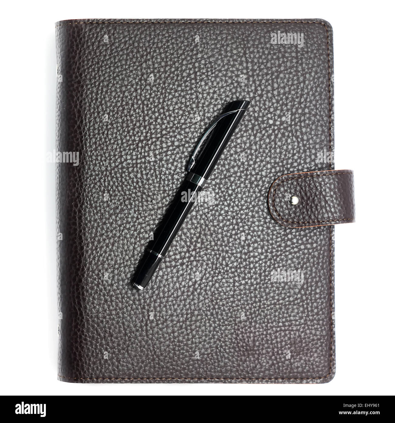 Notizbuch mit Stift isoliert auf weißem Hintergrund Stockfoto