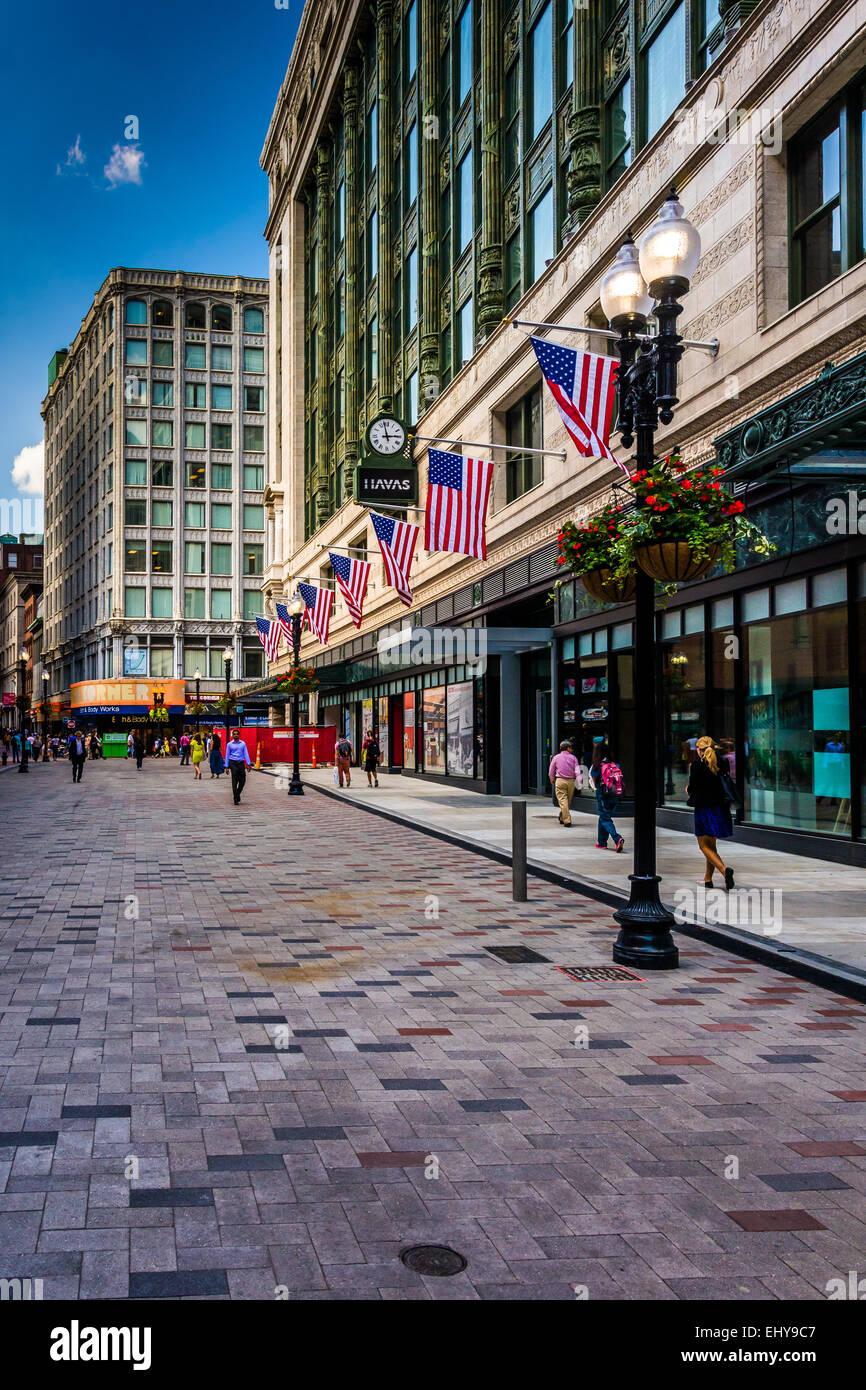 Das Downtown Crossing Einkaufsviertel in Boston, Massachusetts. Stockfoto