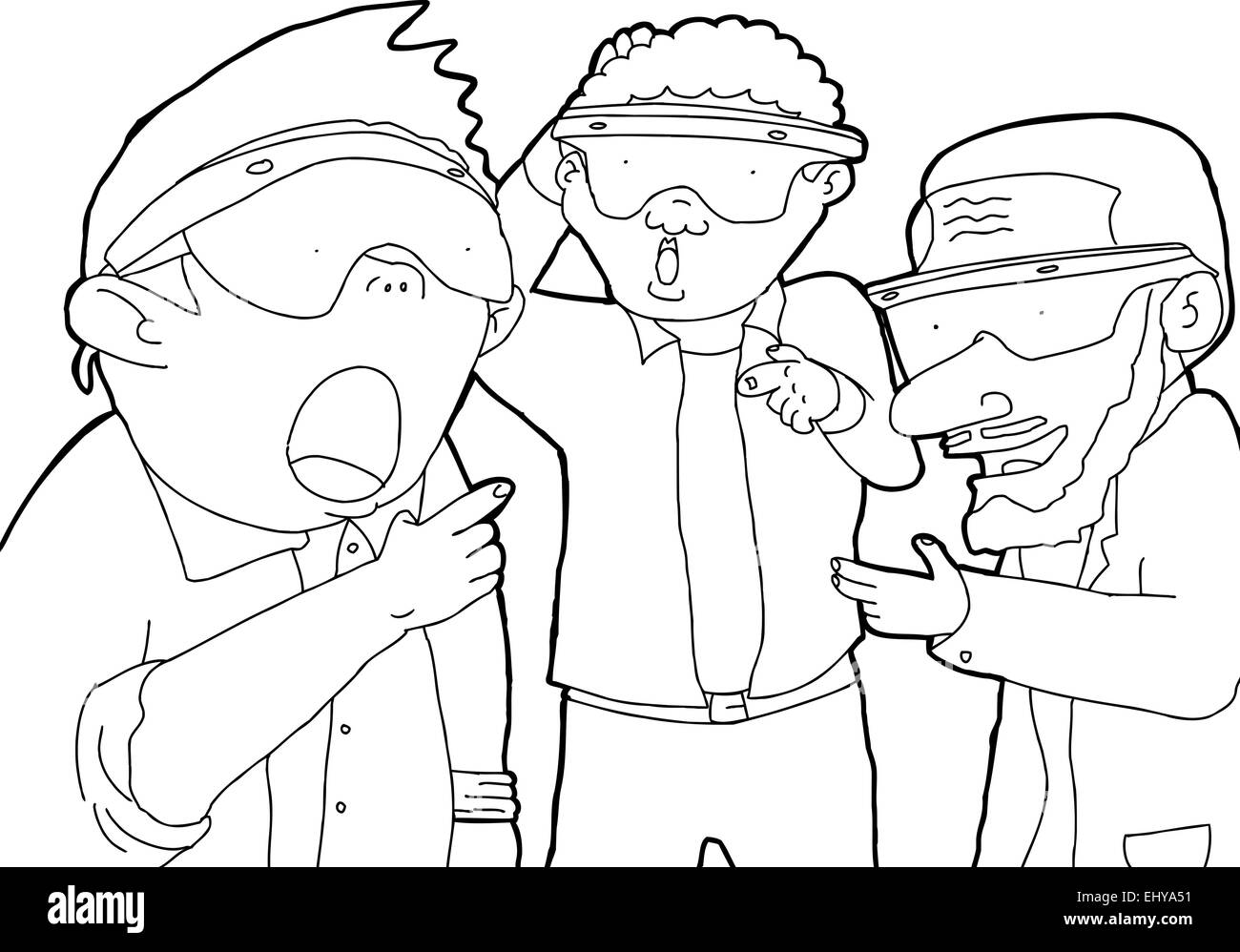 Umriss-Cartoon mit virtual-Reality-Gruppe Stockfoto