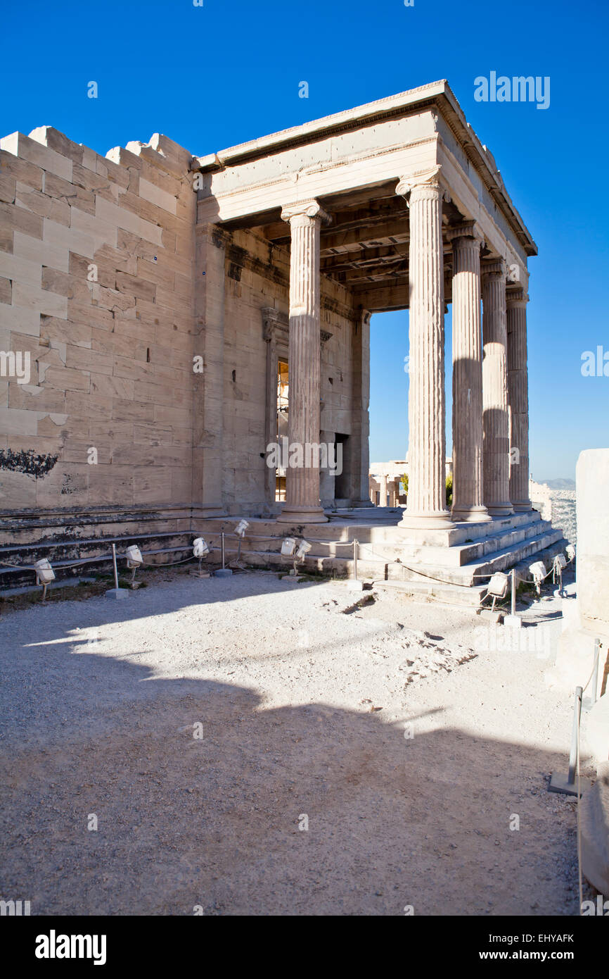 Das Erechtheion antiken griechischen Tempel auf der Nordseite der Akropolis von Athen in Griechenland. Stockfoto