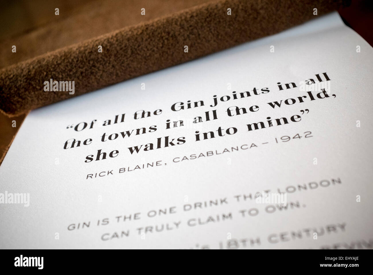 Casablanca Angebot an Gin Joint Bar und Restaurant Barbican London Stockfoto