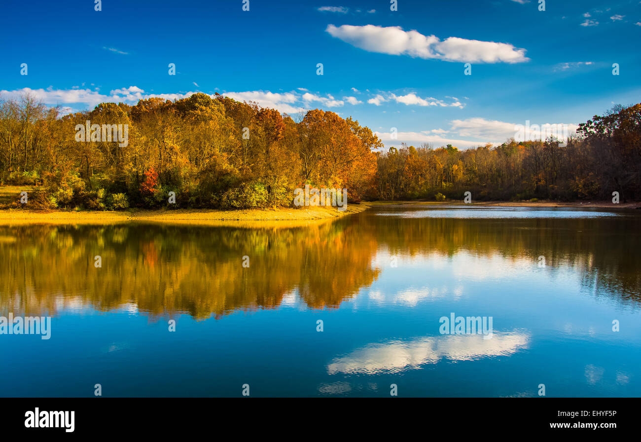 Herbstfarbe am See Marburg, Codorus State Park, Pennsylvania. Stockfoto