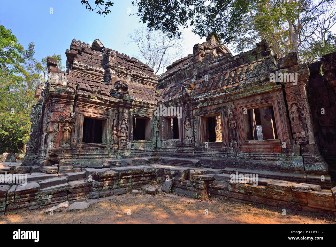 Banteay Kdei Tempel in Siem Reap, Kambodscha. Keine Menschen im Bild mit blauem Himmel. Stockfoto