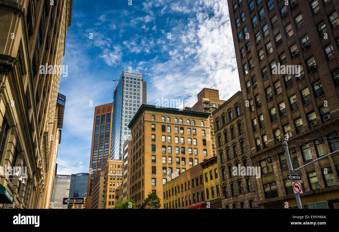 Vielfältige Architektur in Manhattan, New York. Stockfoto