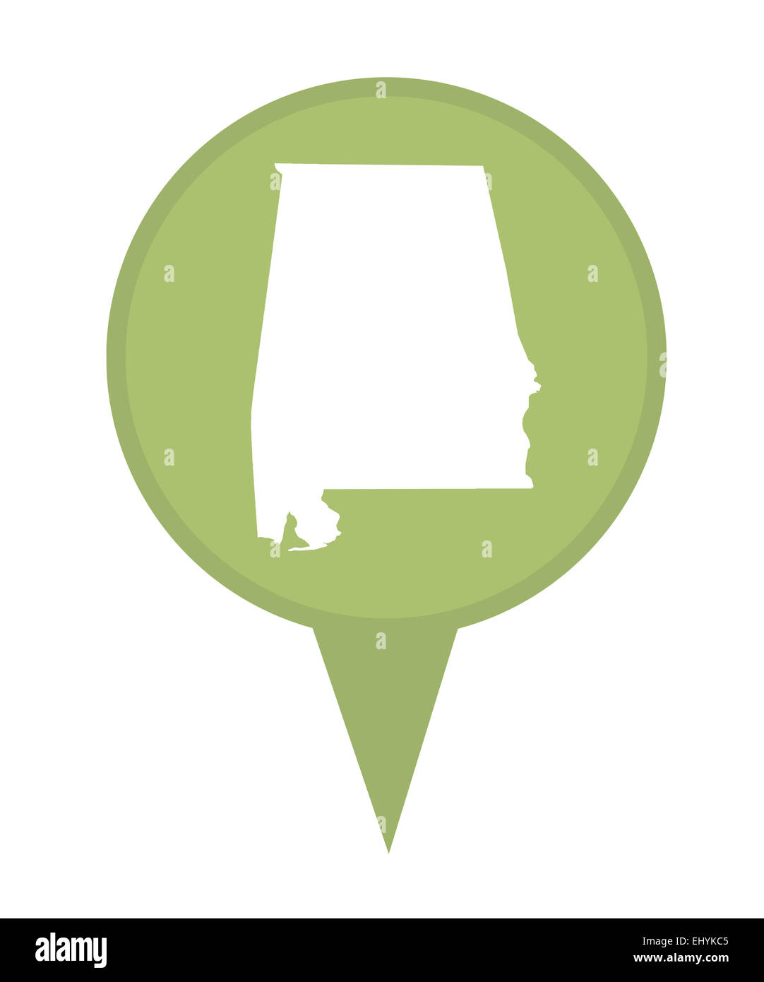 Amerikanischen Bundesstaat Alabama Stecknadel isoliert auf einem weißen Hintergrund. Stockfoto