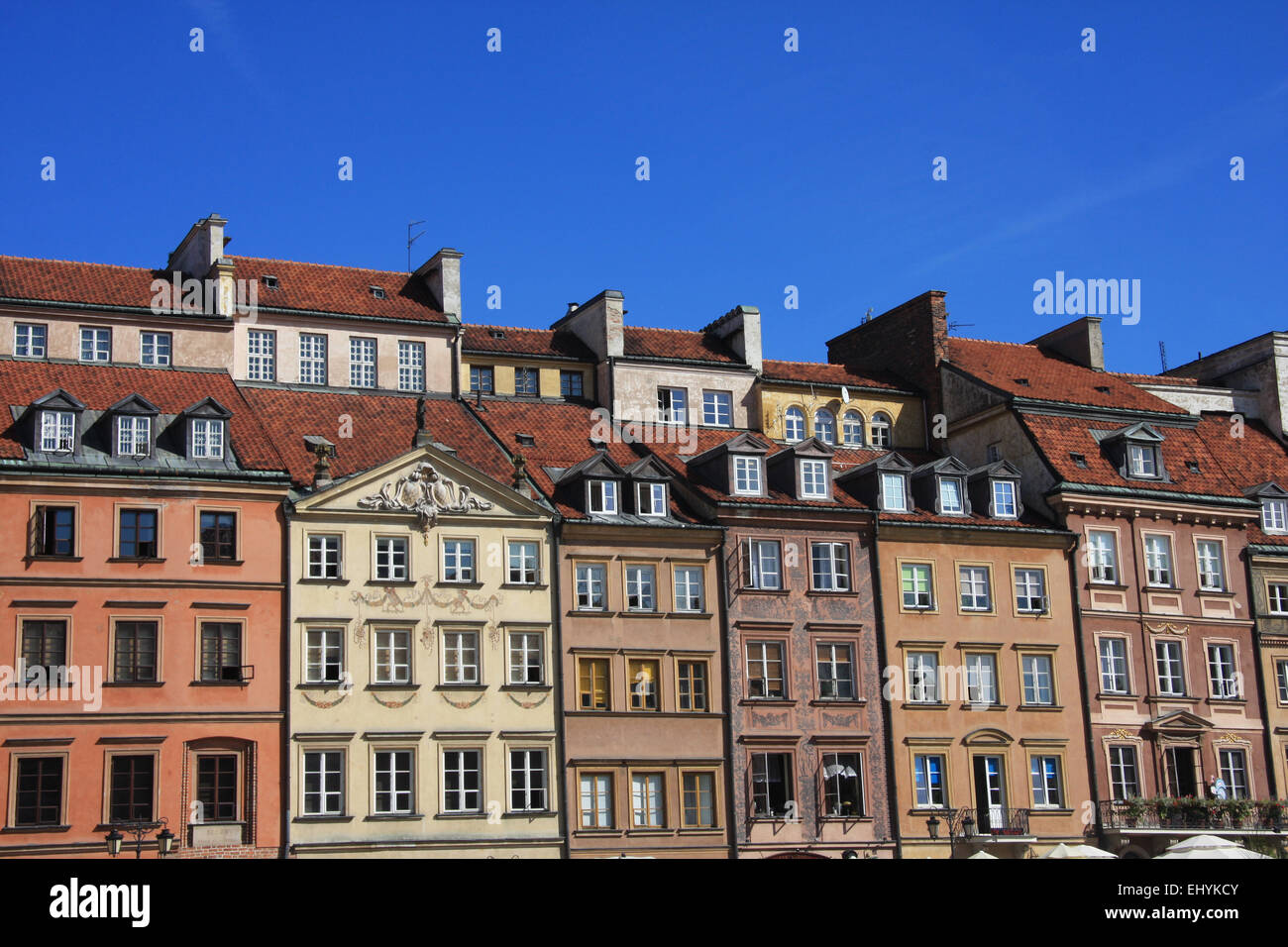 Polen, Warschau, Europa, Altstadt, Unesco, Weltkulturerbe, Marktplatz Rynek Ehren Miasta, Häuser, Wohnungen, Fassaden, Stockfoto