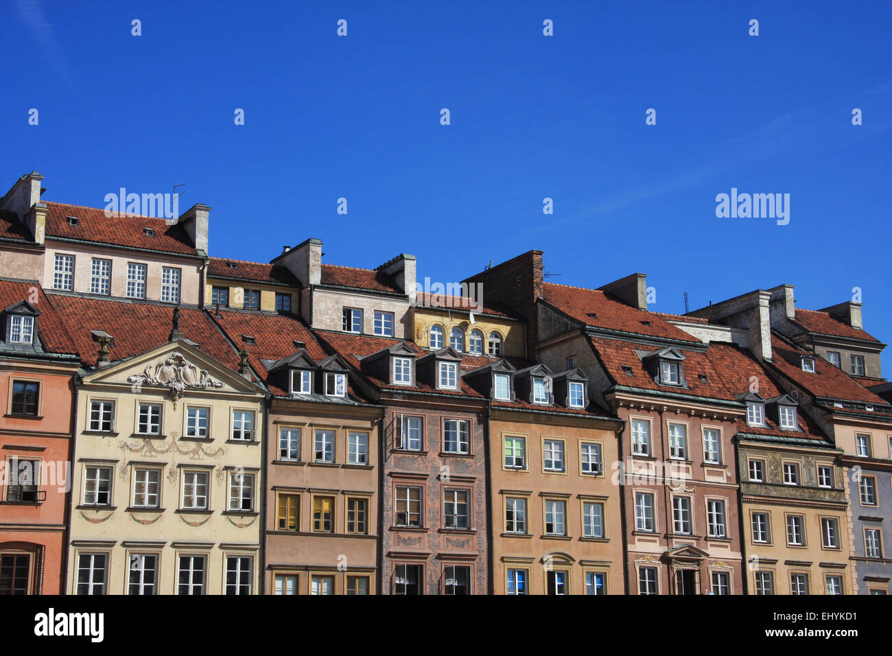 Polen, Warschau, Europa, Altstadt, Unesco, Weltkulturerbe, Marktplatz Rynek Ehren Miasta, Häuser, Wohnungen, Fassaden, Stockfoto