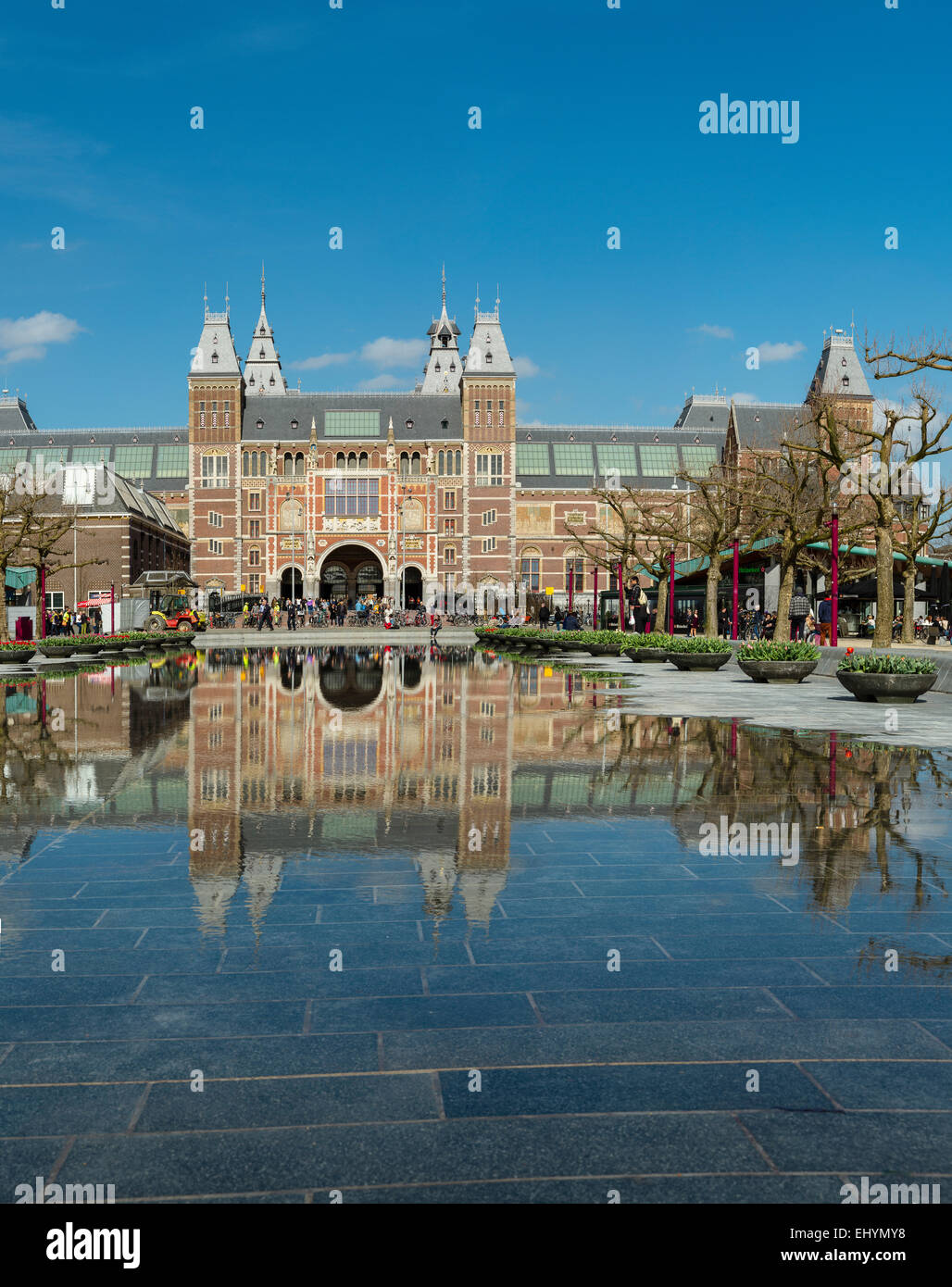 Niederlande, Holland, Europa, Amsterdam, Rijksmuseum, Stadt, Wasser, Frühling, Reflexionen, Stockfoto