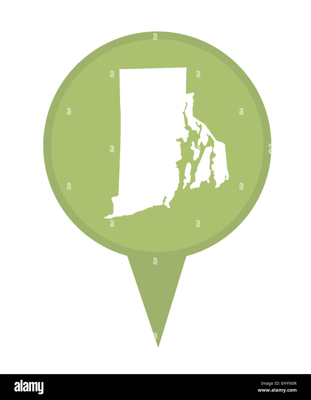 Amerikanischen Bundesstaat Rhode Island Stecknadel isoliert auf einem weißen Hintergrund. Stockfoto