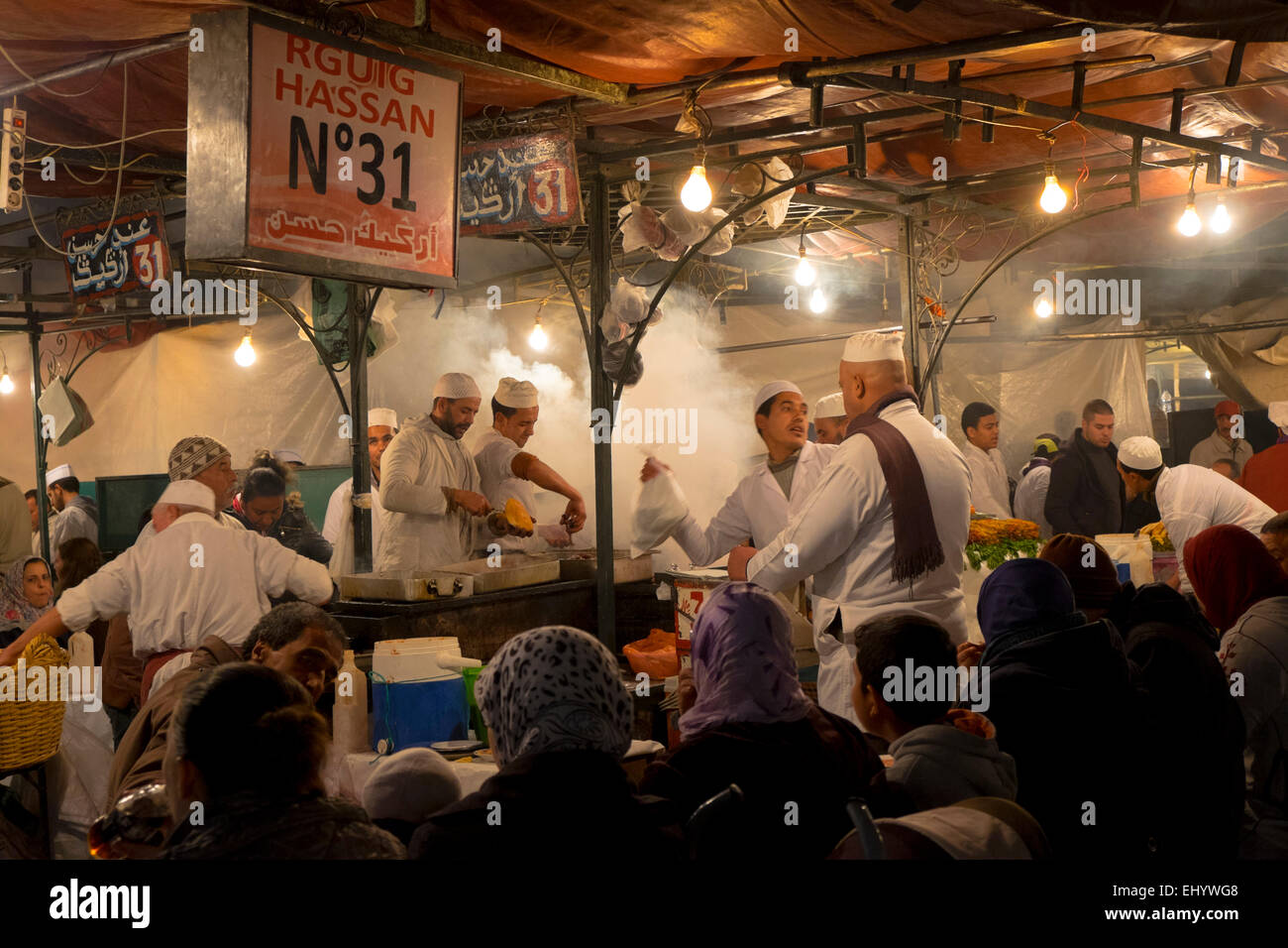 Essen-stall, Djemma el-Fna, Medina, Altstadt, Marrakesch, Marokko, Nordafrika Stockfoto