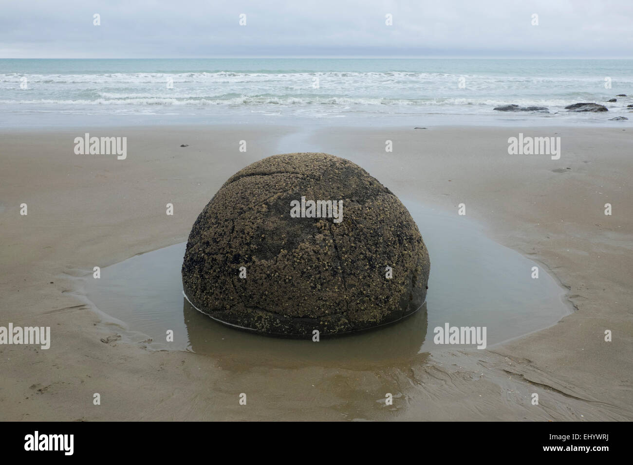 Ungewöhnliche geformte Felsbrocken, Koekohe Strand, Südinsel, Neuseeland Stockfoto